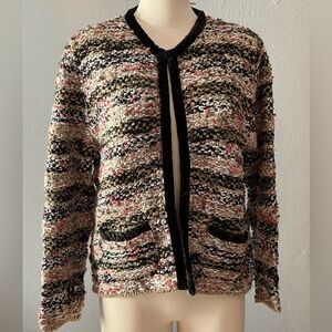MNG Suit By Mango Tweed Velvet Trim Cardigan Size XLarge